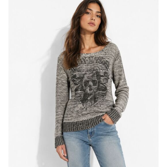 Harley-Davidson Sweaters - Harley Davidson Skull Knit Sweater Grunge Bikercore Y2K Graphic Pullover Size S